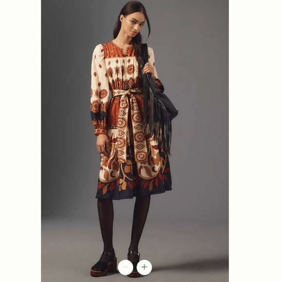 FARM Rio Ainika Tiles Belted Midi Dress, Cream/Red, NWT - Picture 7 of 15